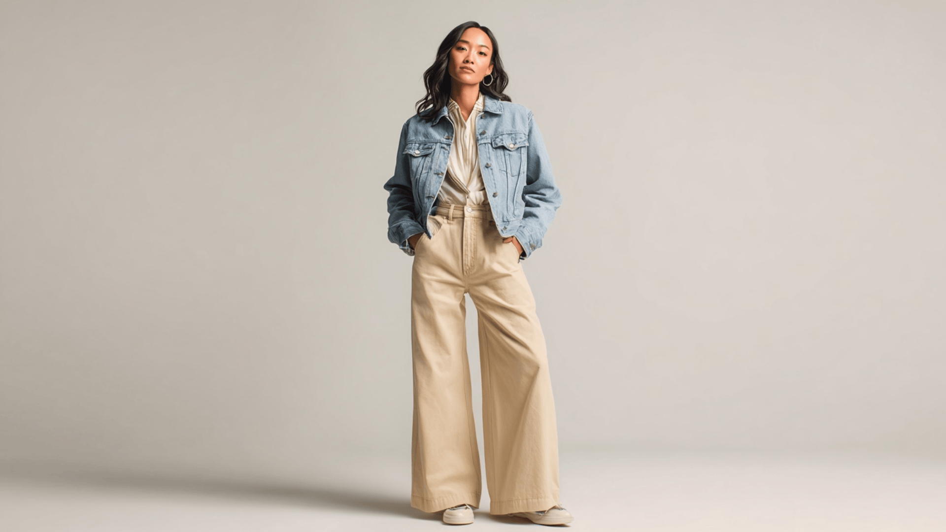 Wide-Leg Pants with Fitted Denim Layer