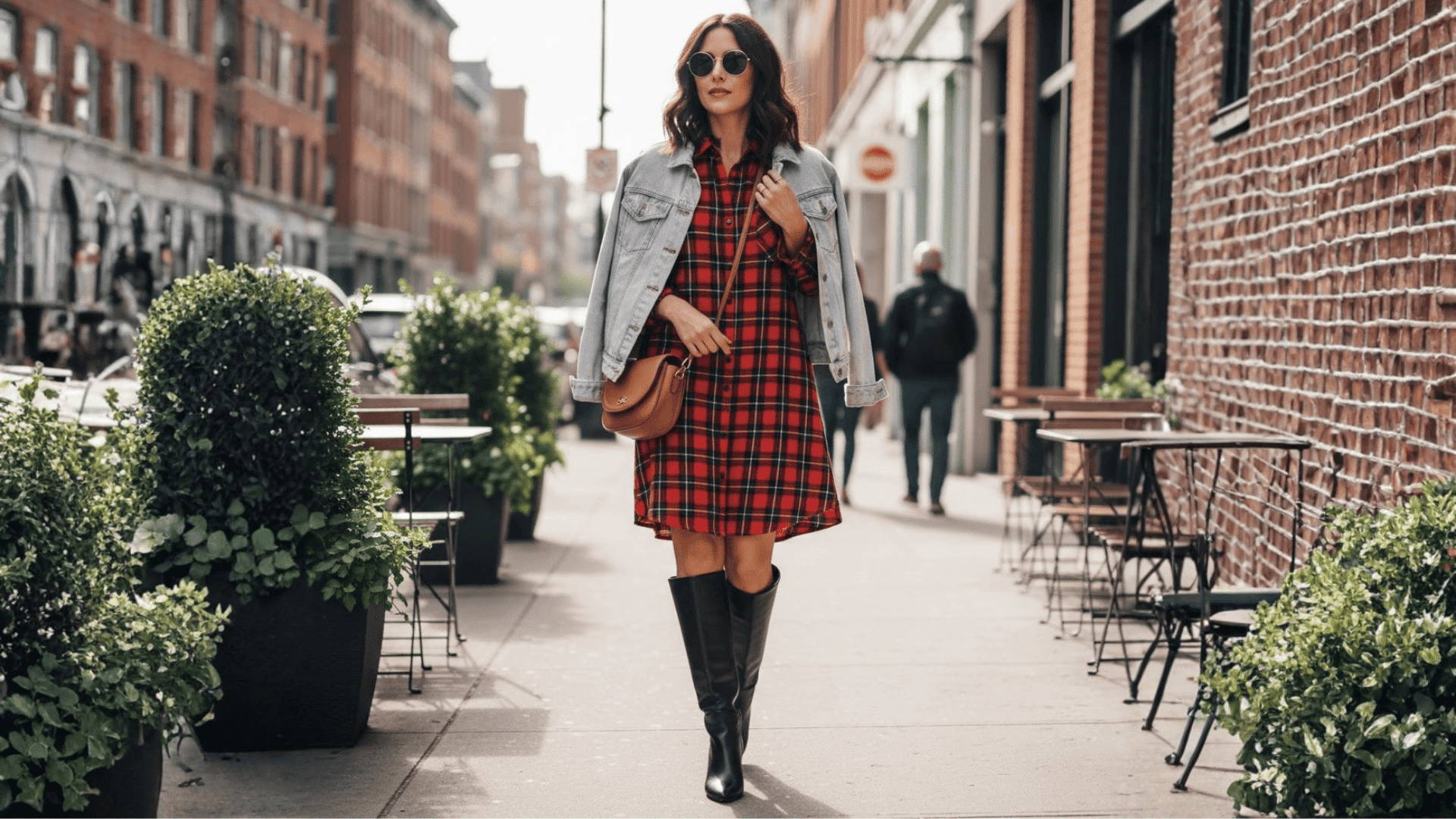 checkered shirt dress knee high boots casual outfit