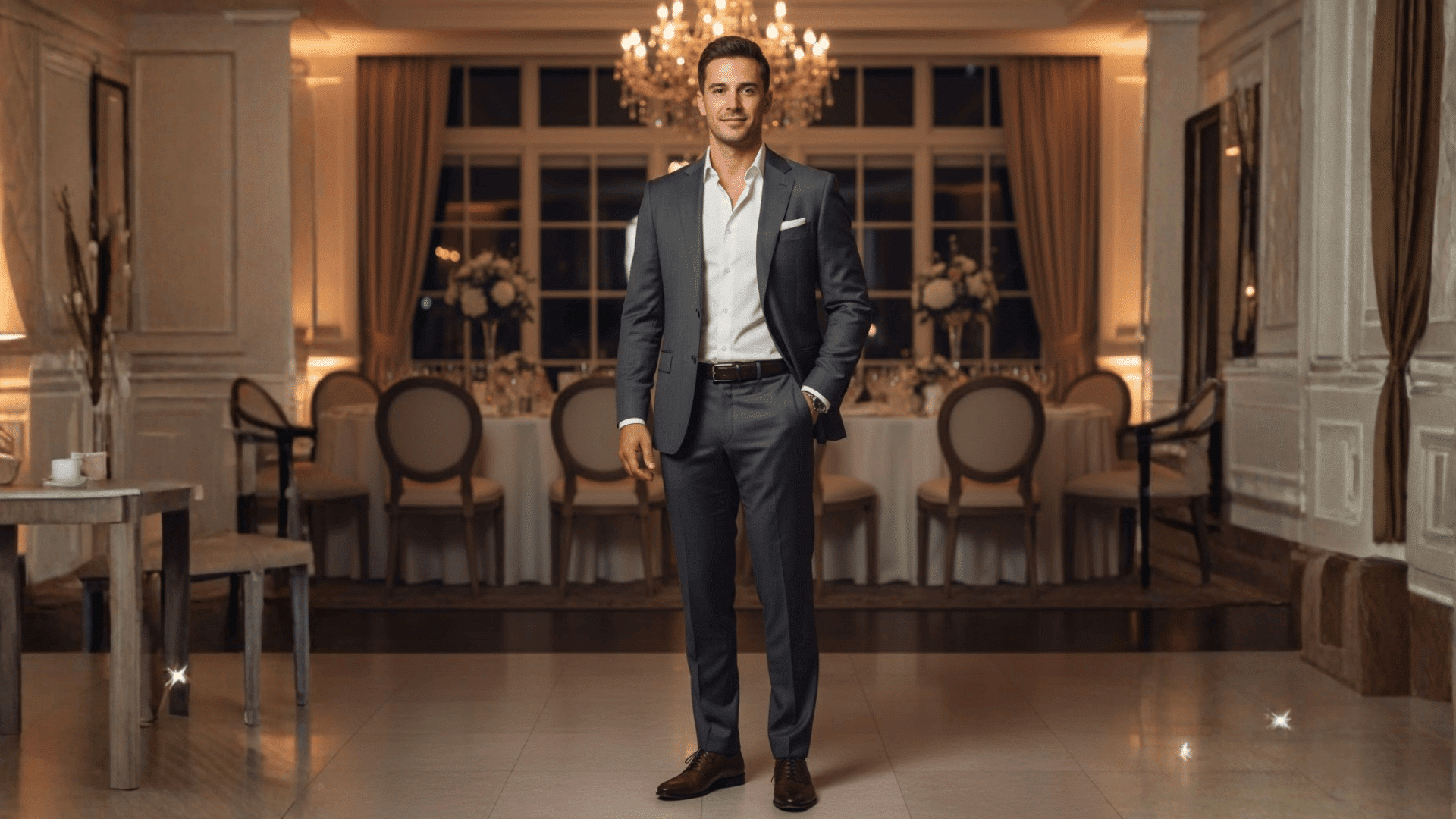 classic dark suit and dress shirt