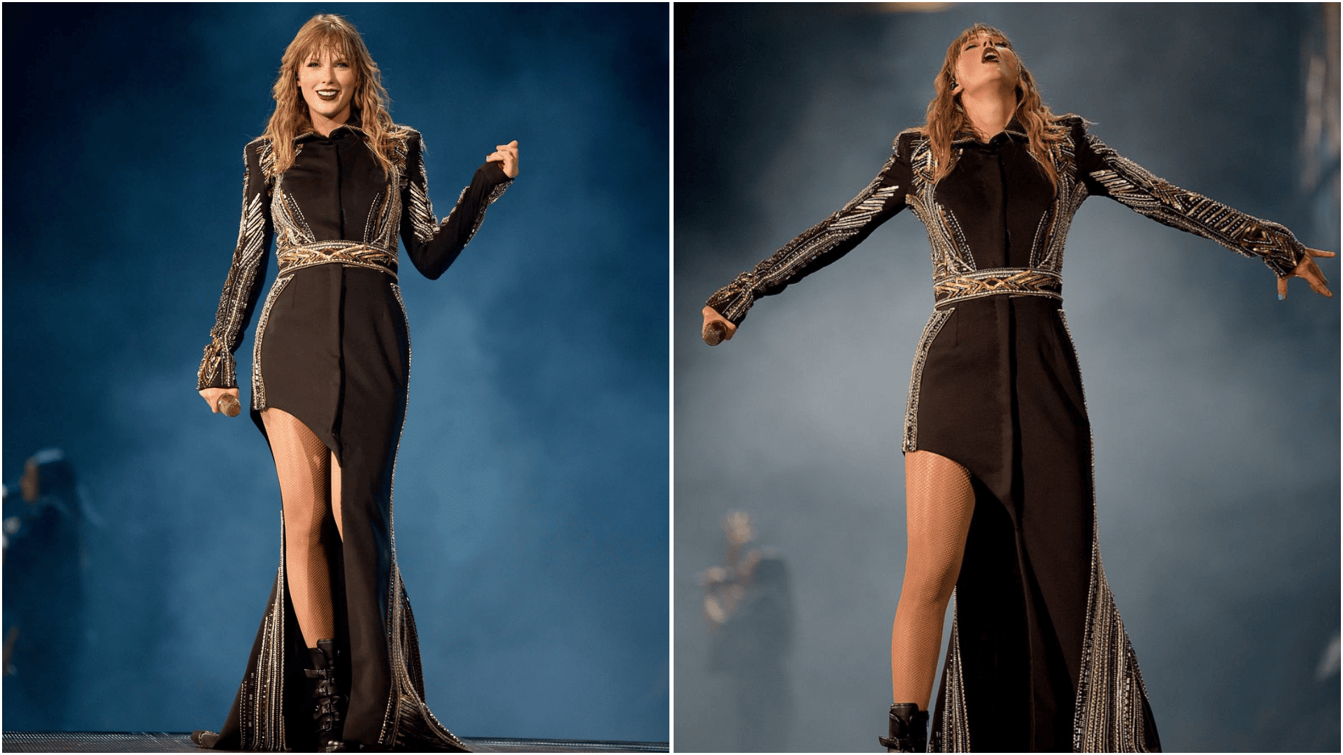 gold accented black power coat dress