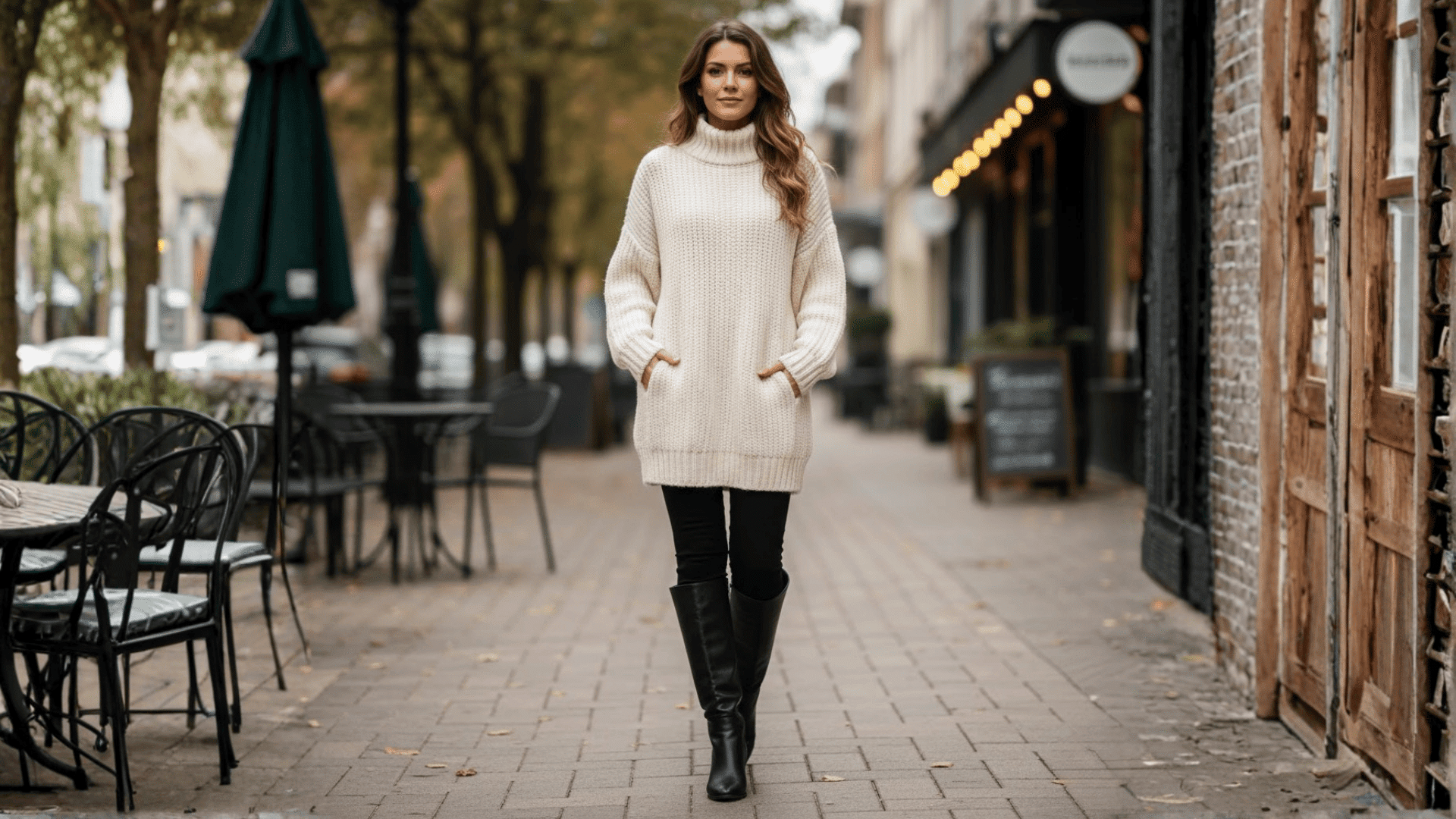 leggings chunky knit knee high boots