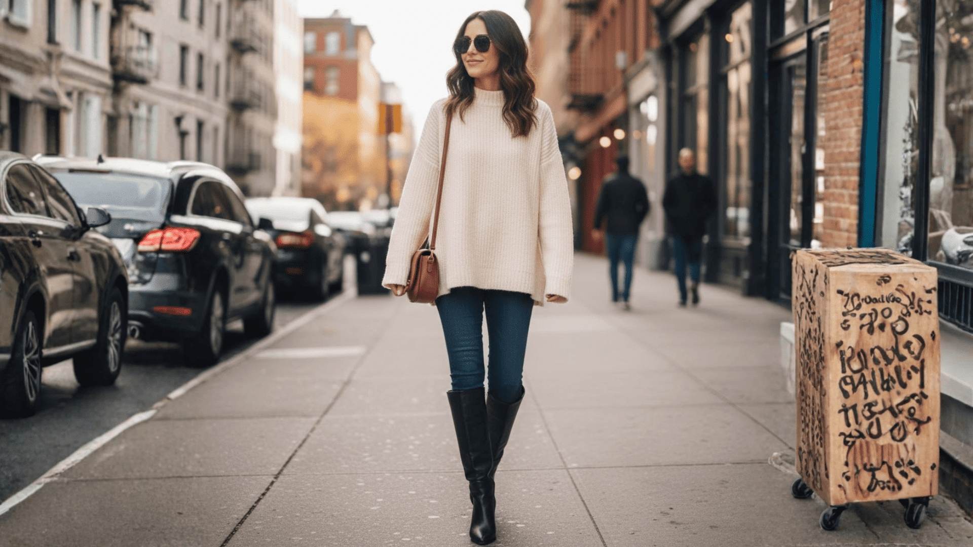 skinny jeans oversized sweater knee high boots