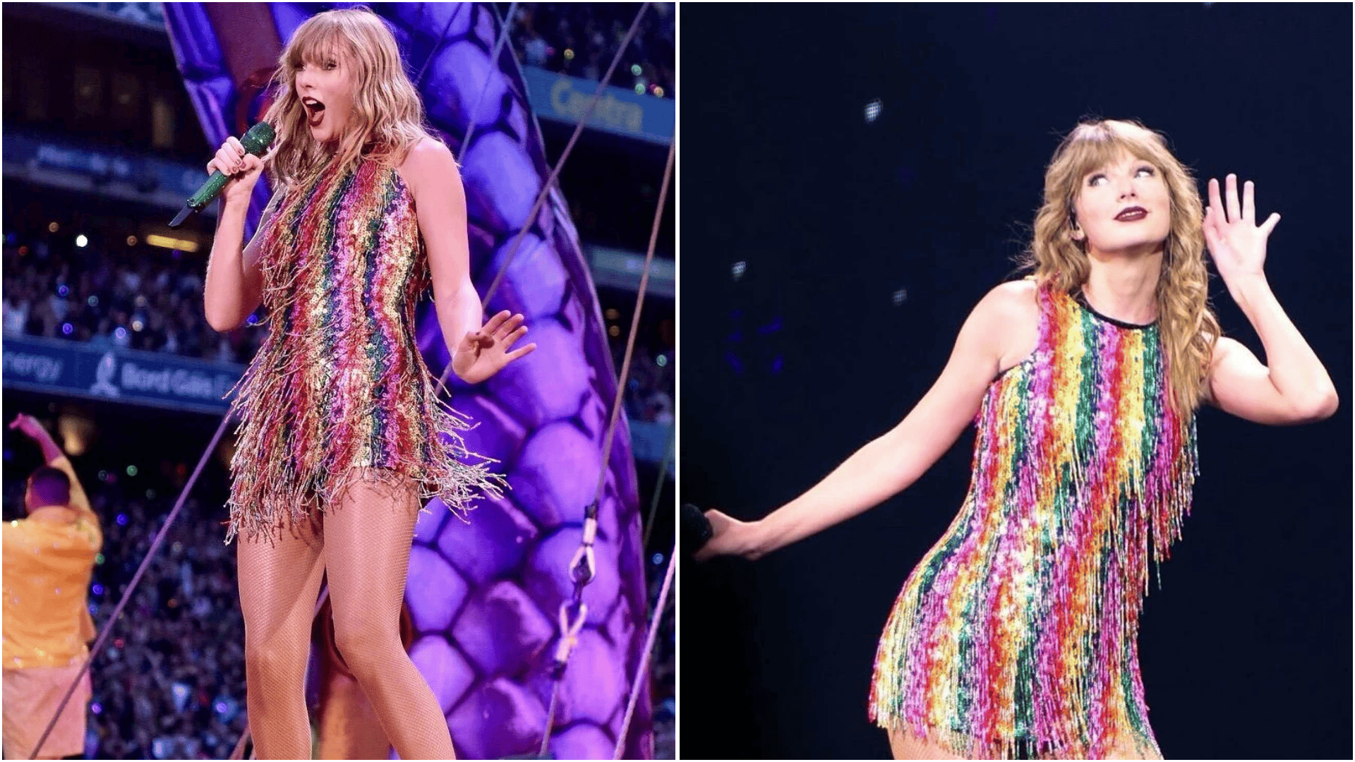 taylor swift the rainbow fringe mini dress look (1)