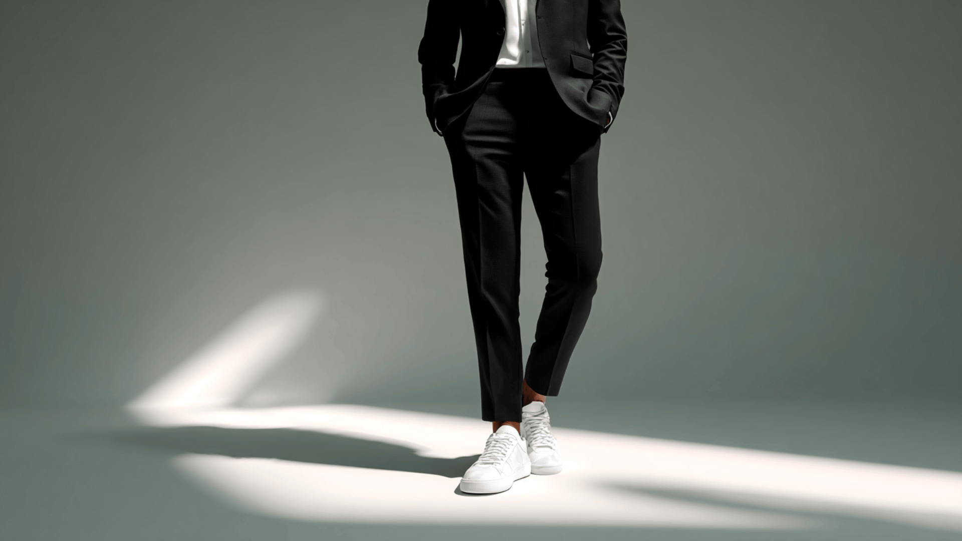 Black Suit with White Sneakers