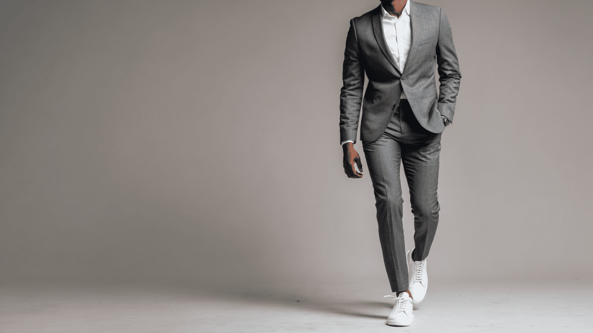 Charcoal Grey Suit with White Sneakers