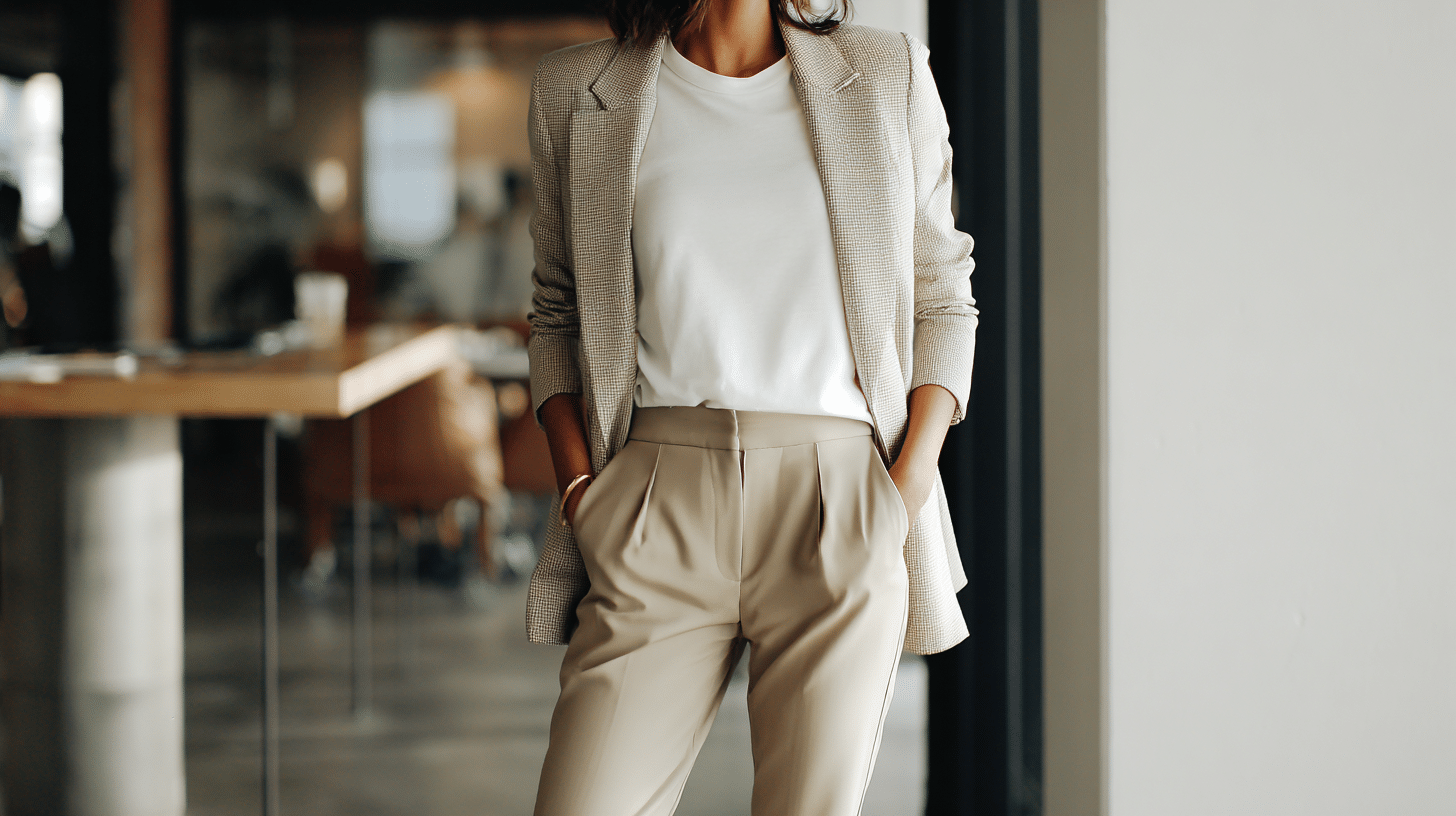 Crisp Tee With Structured Jacket And Tailored Pants
