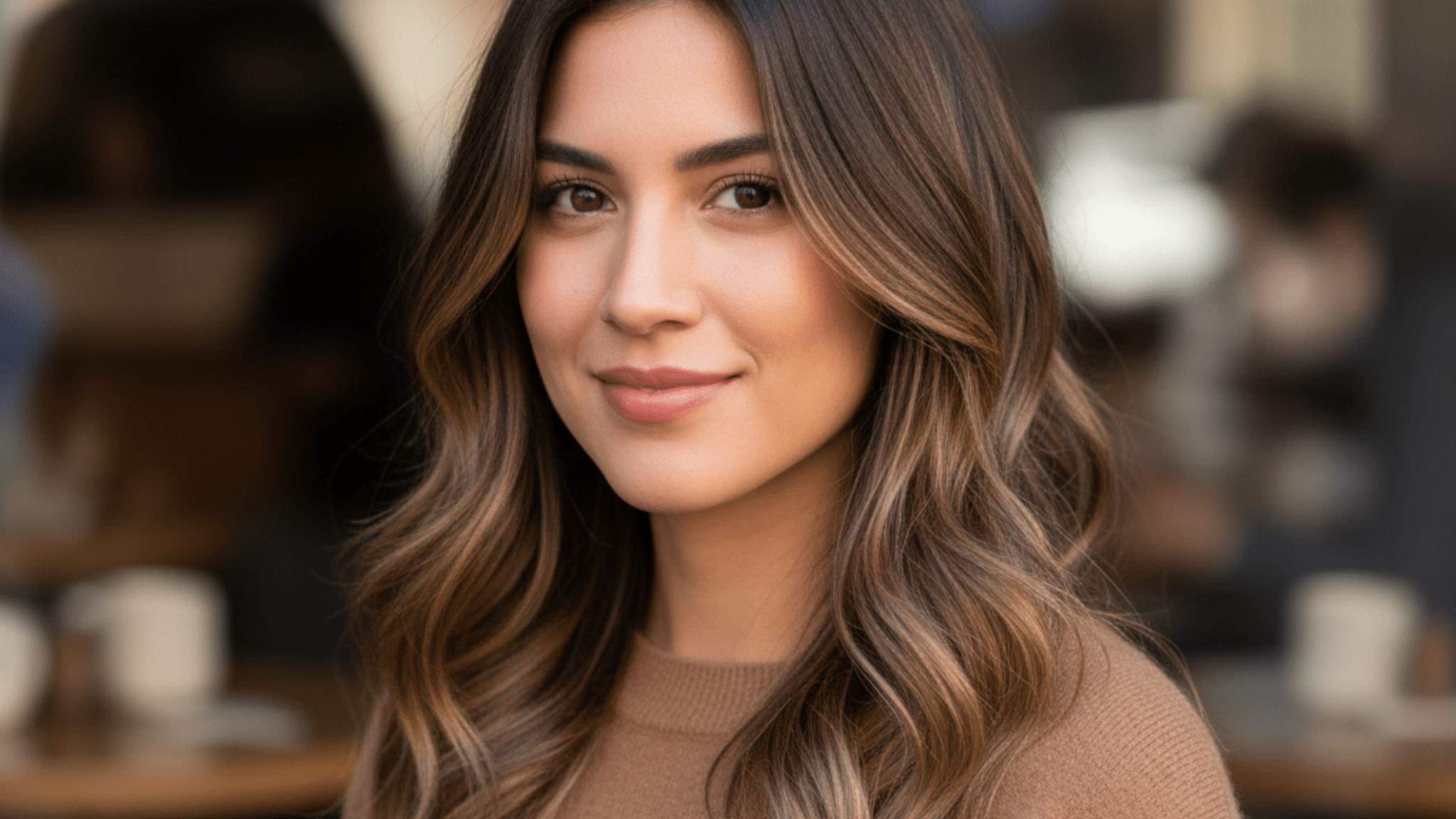 Layered medium cut with balayage