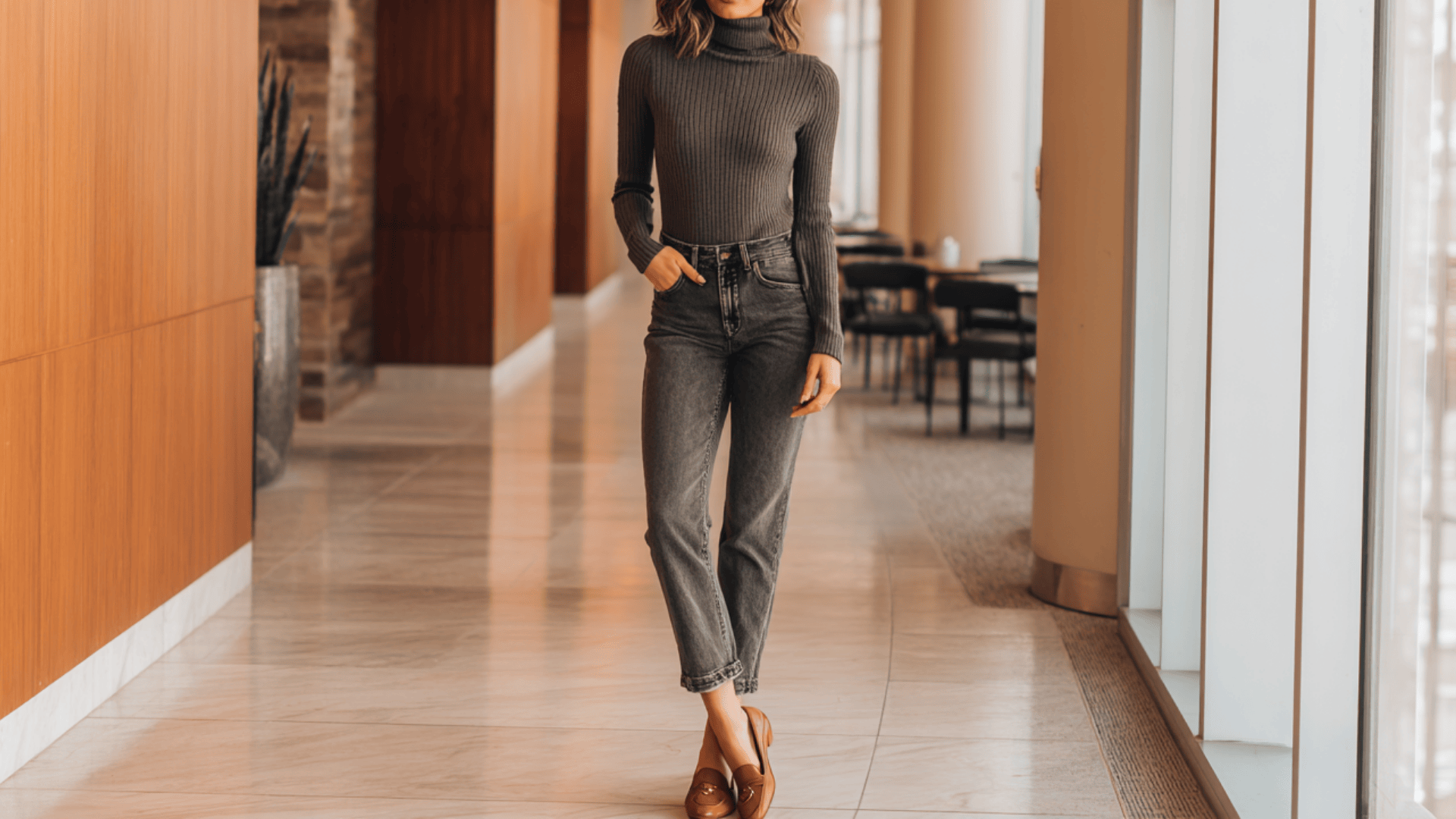 Turtleneck With Ankle Jeans And Loafers
