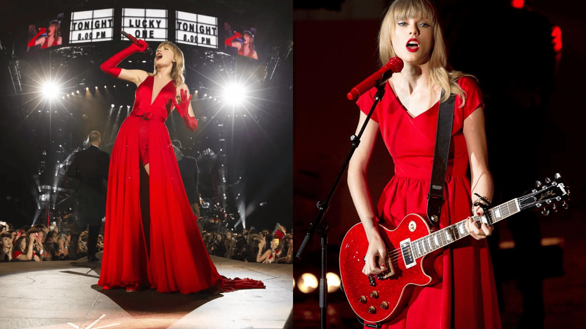 classic red dress with statement makeup
