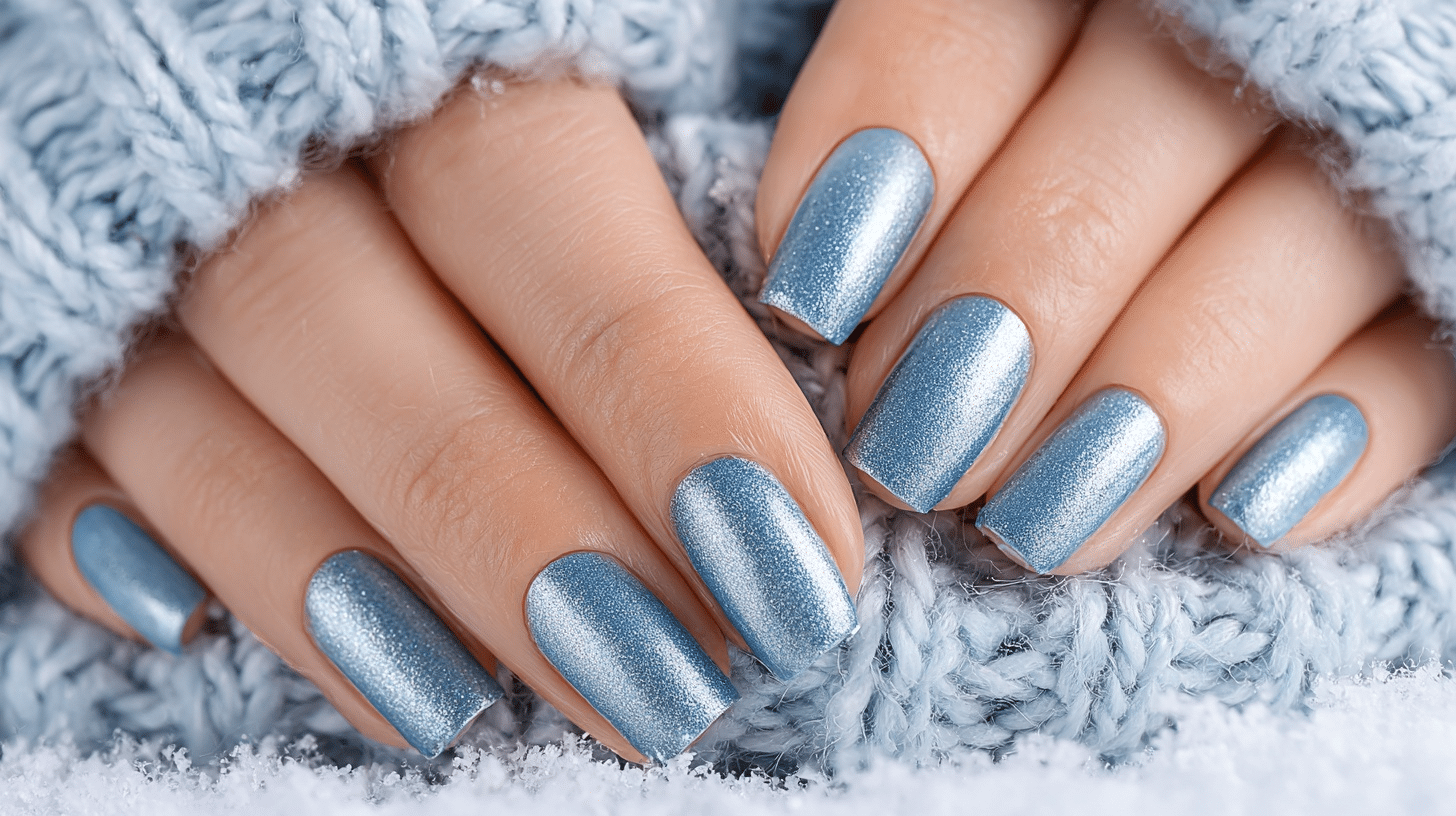icy blue metallic nails