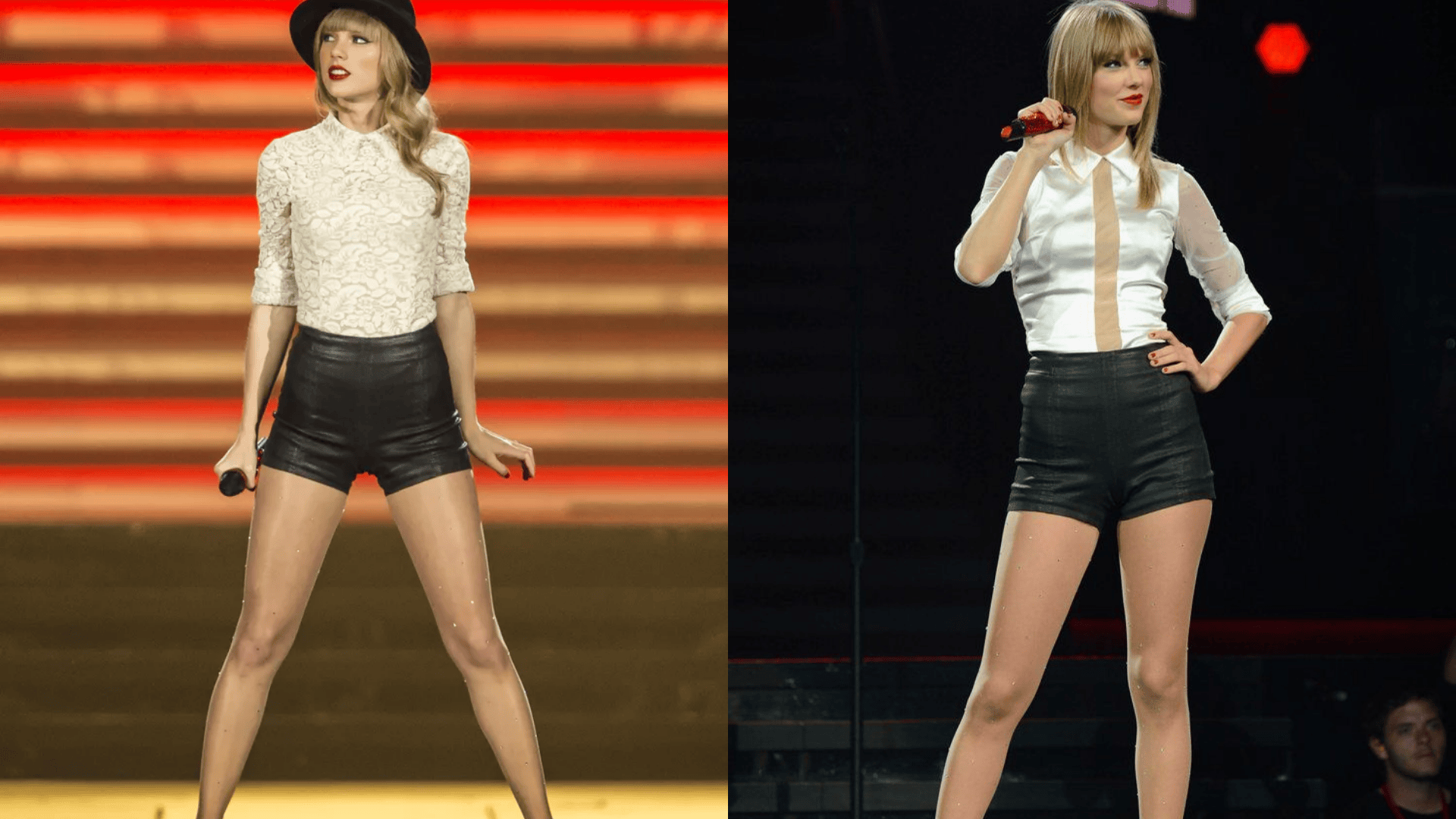 leather shorts paired with feminine lace