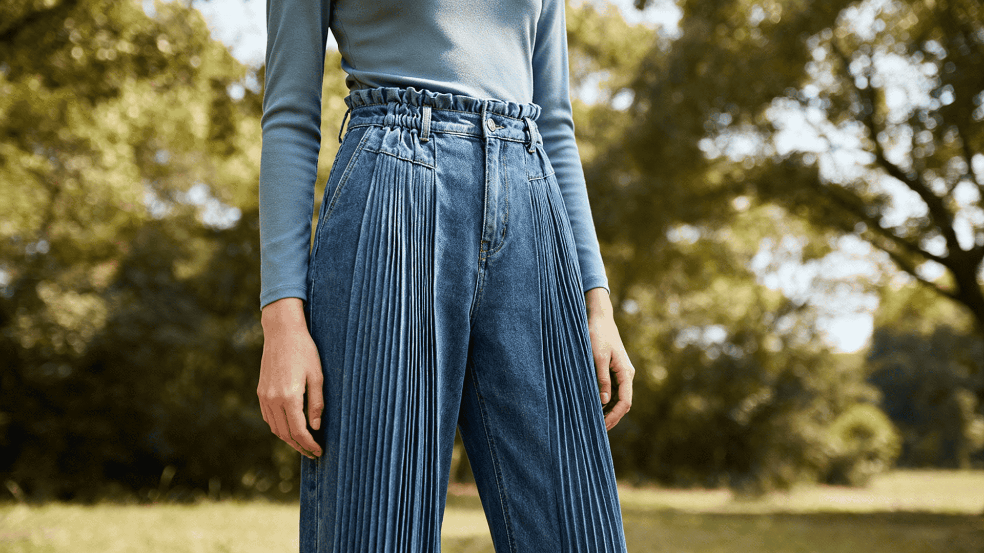 pleated front jeans