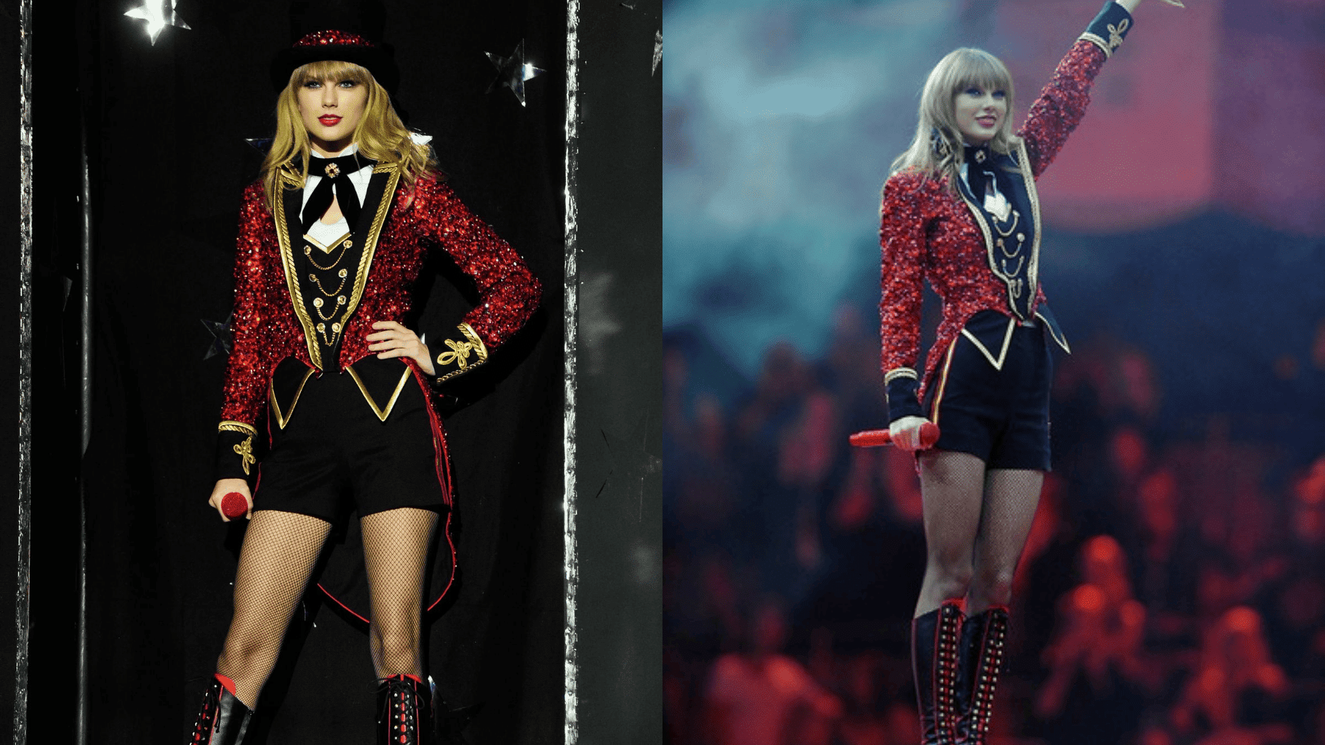 red tour circus themed performance look