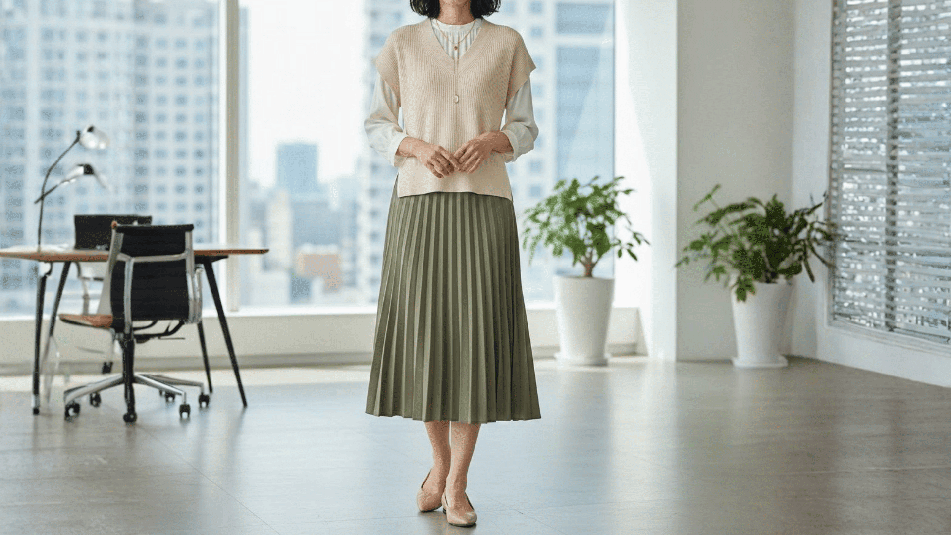 sweater vest with a midi skirt