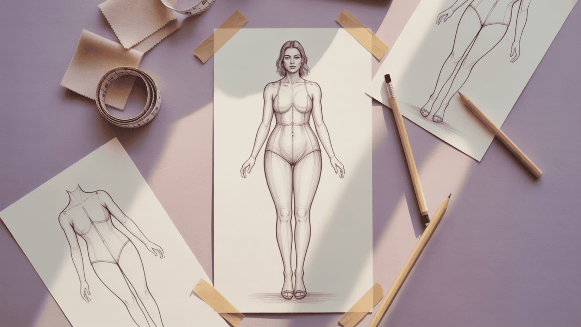 Apple body shape illustration with fuller midsection and slimmer legs