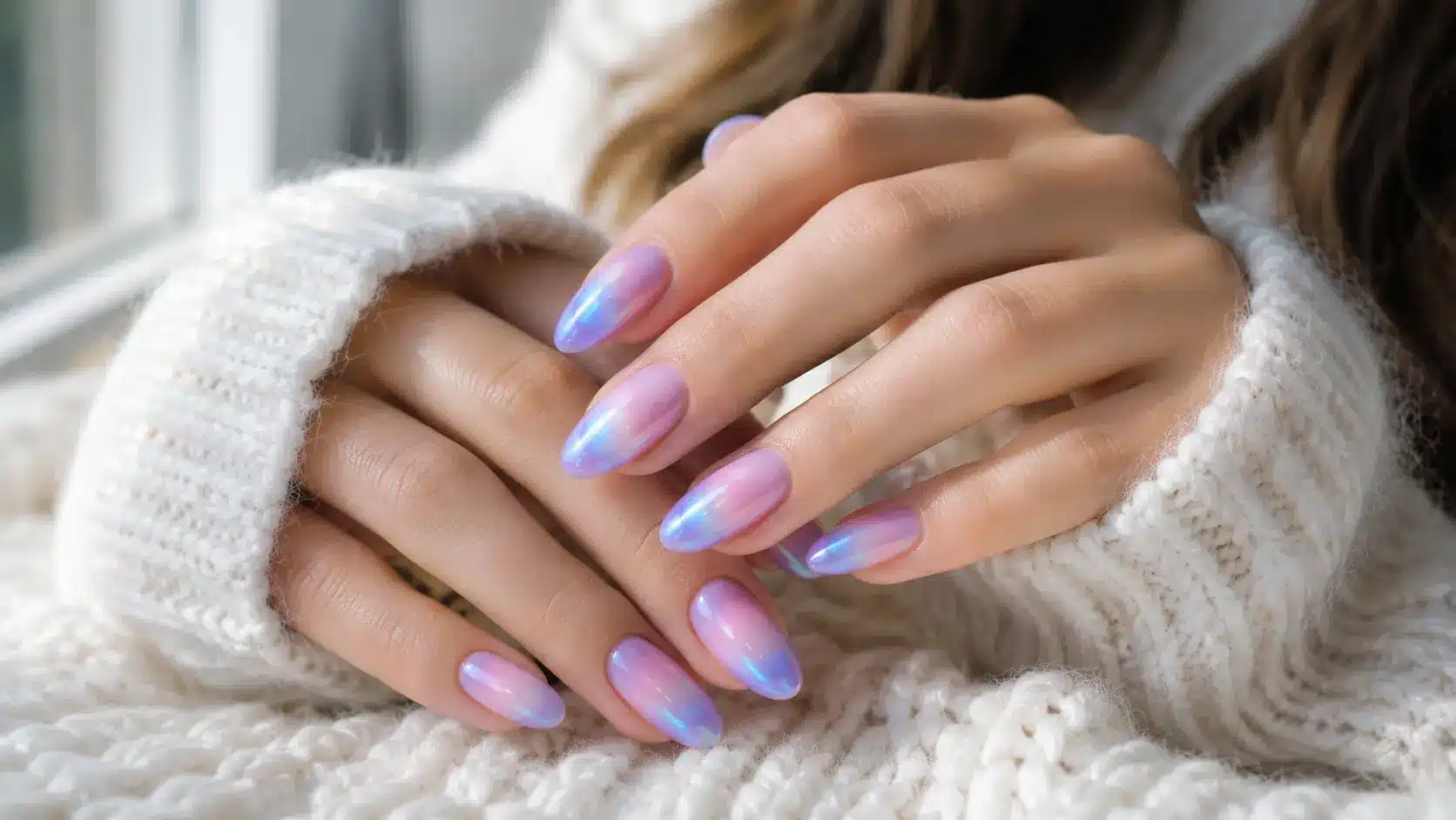 Aura-inspired ombre nails with glowing pastel gradients