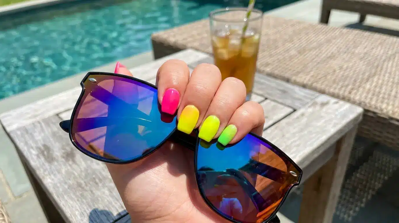 Bright neon ombre nails for summer