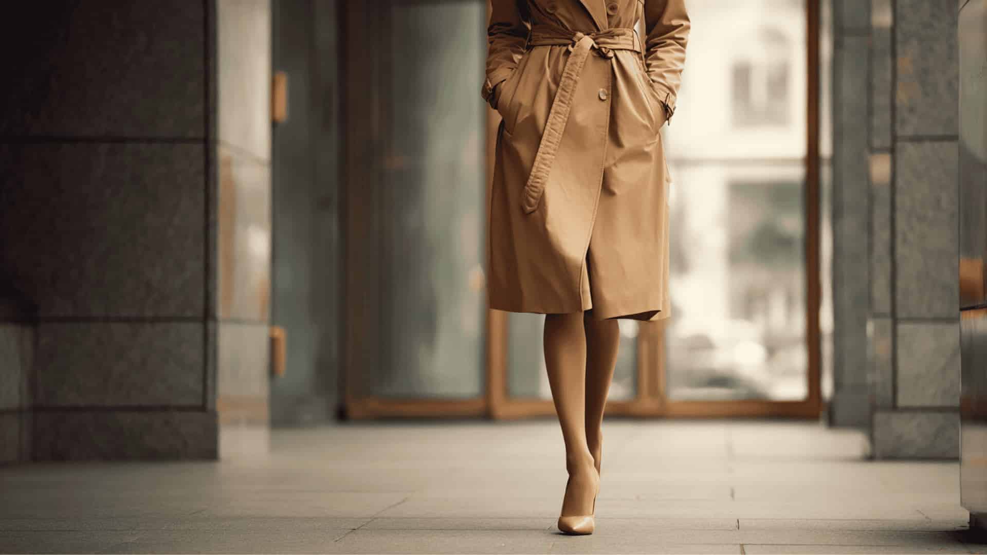 Woman in trench coat walking