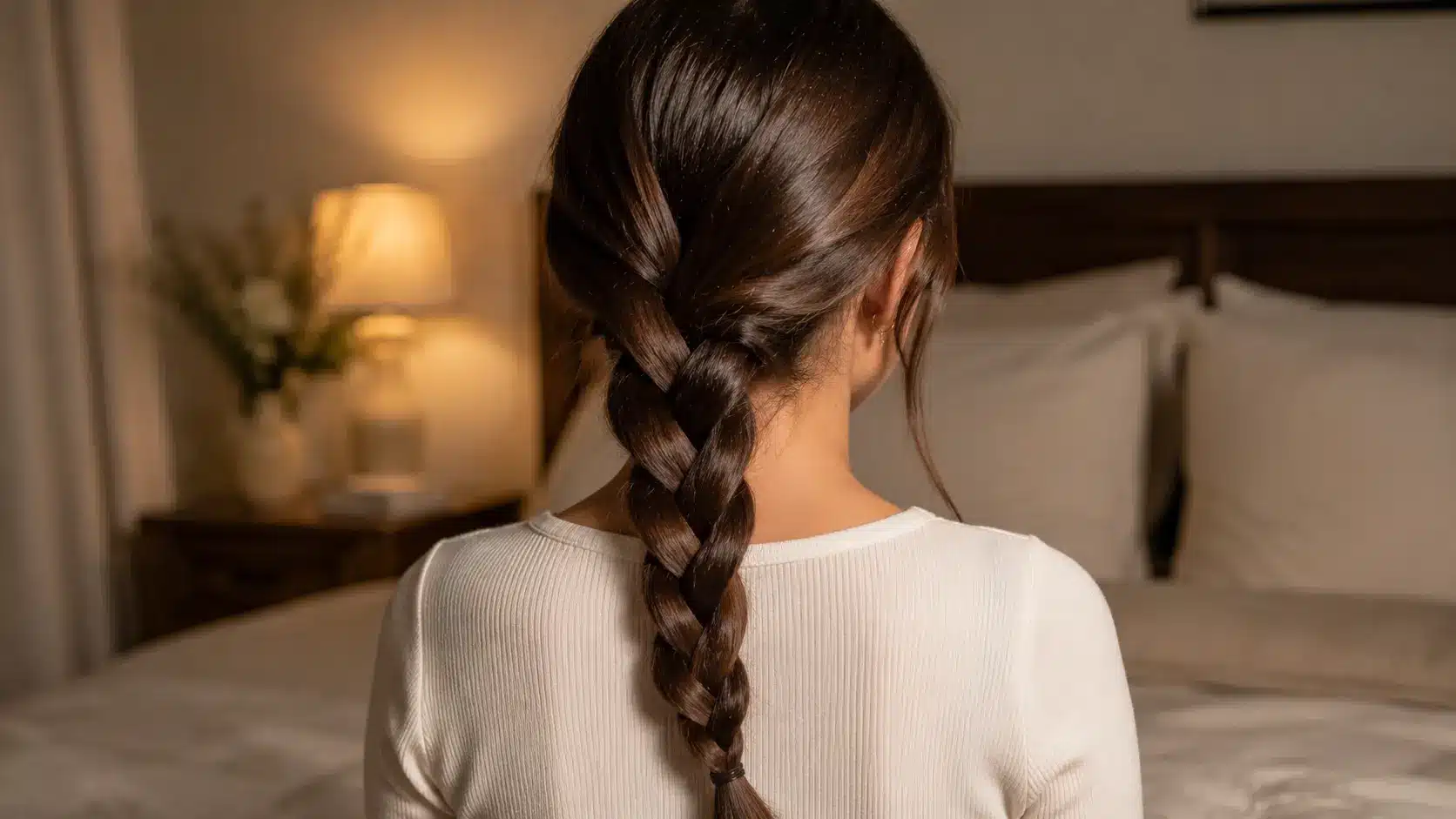 Classic three-strand braid hairstyle for protecting hair during sleep