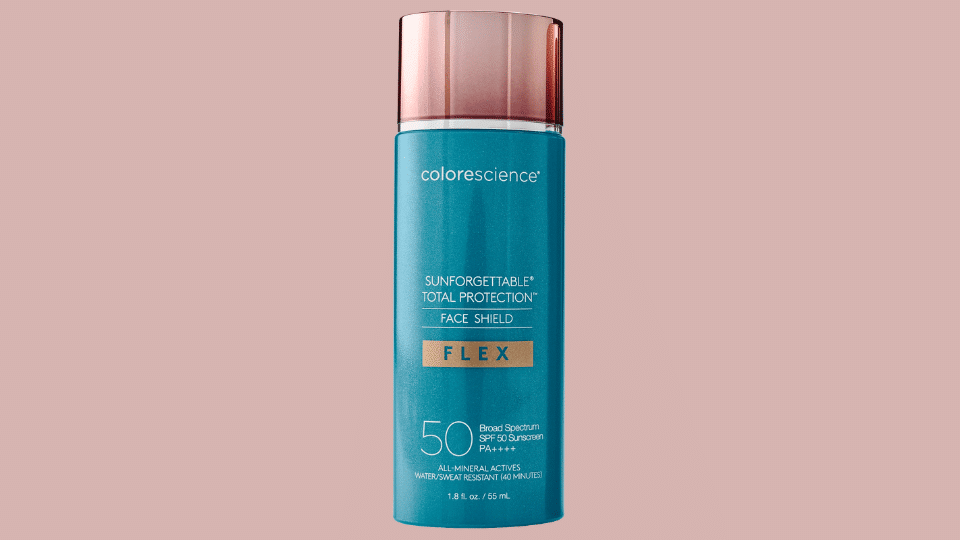 Colorescience Total Protection Face Shield Flex SPF 50 sunscreen on a plain background