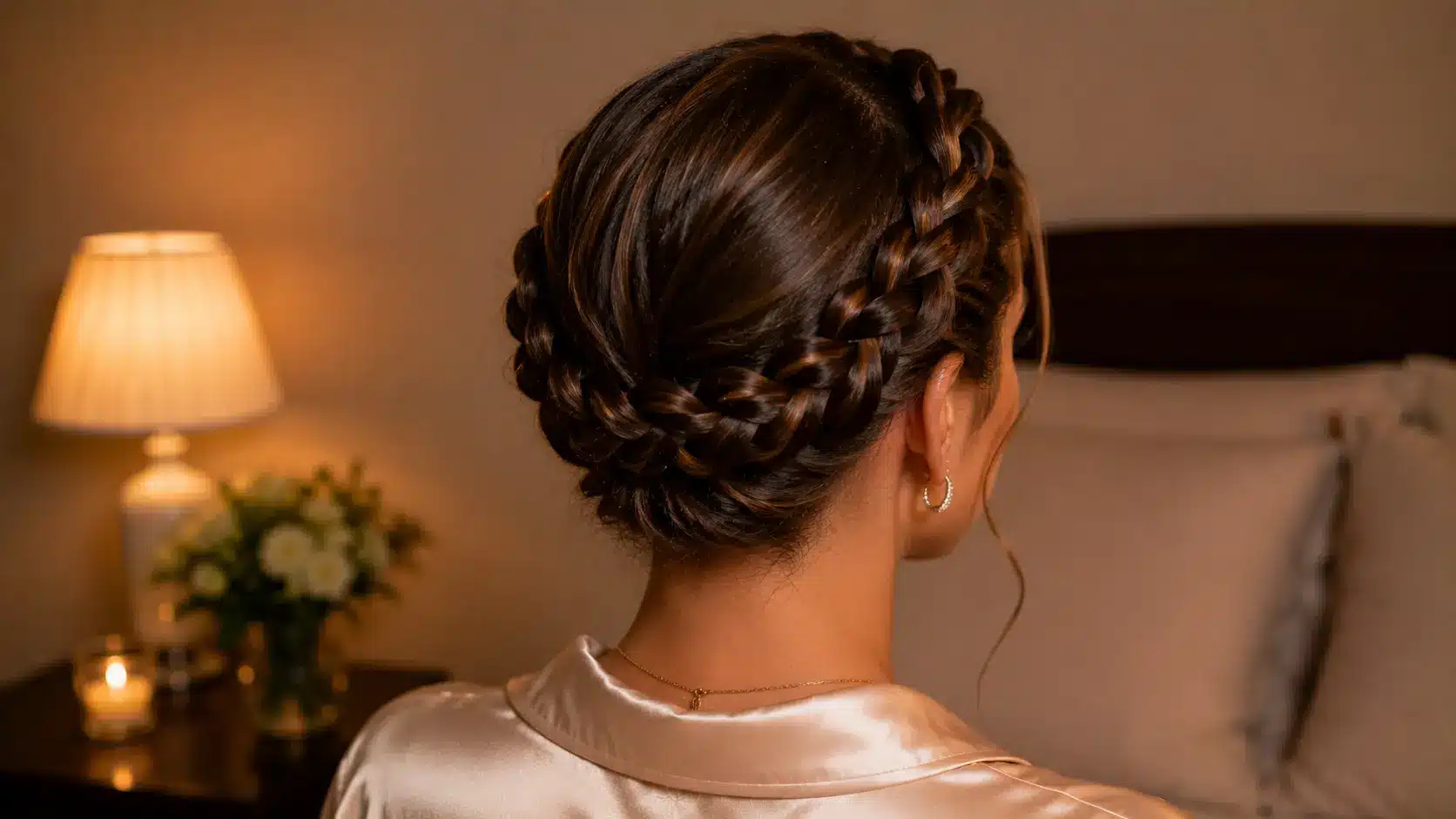 Crown braid hairstyle that keeps hair protected while sleeping