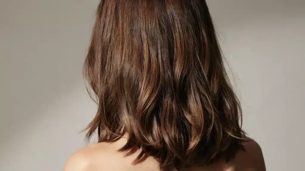 Dimensional brunette hair featuring multiple blended brown tones for depth and movement.