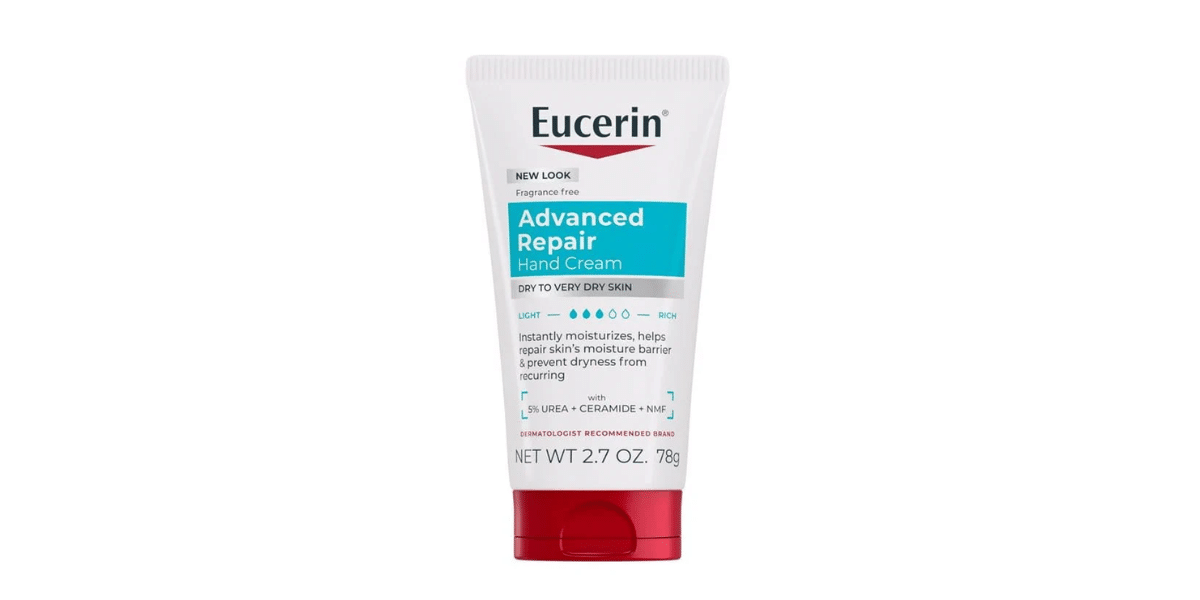 White Eucerin tube for very dry hands with urea and ceramides.