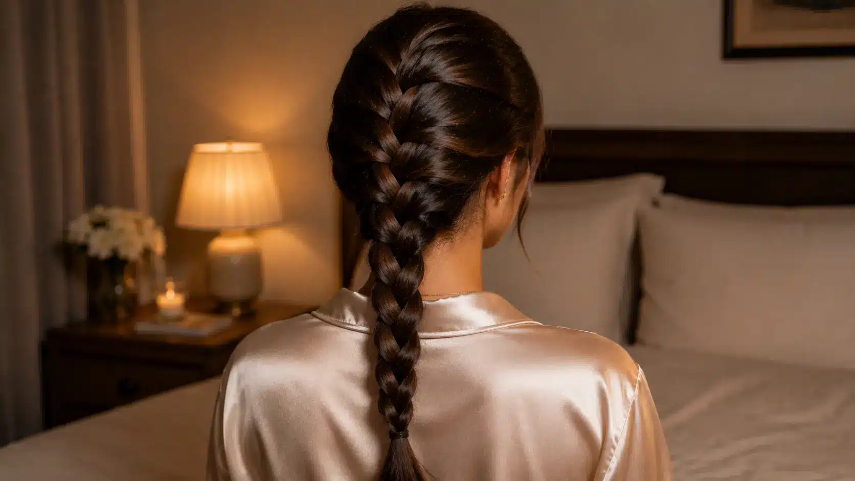 French braid hairstyle designed to reduce tangles while sleeping