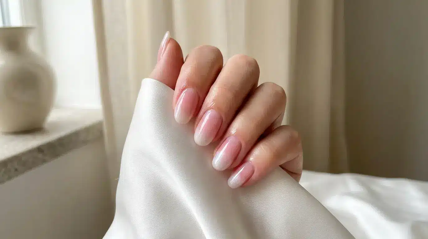 Glazed ombre nails with pearly shine