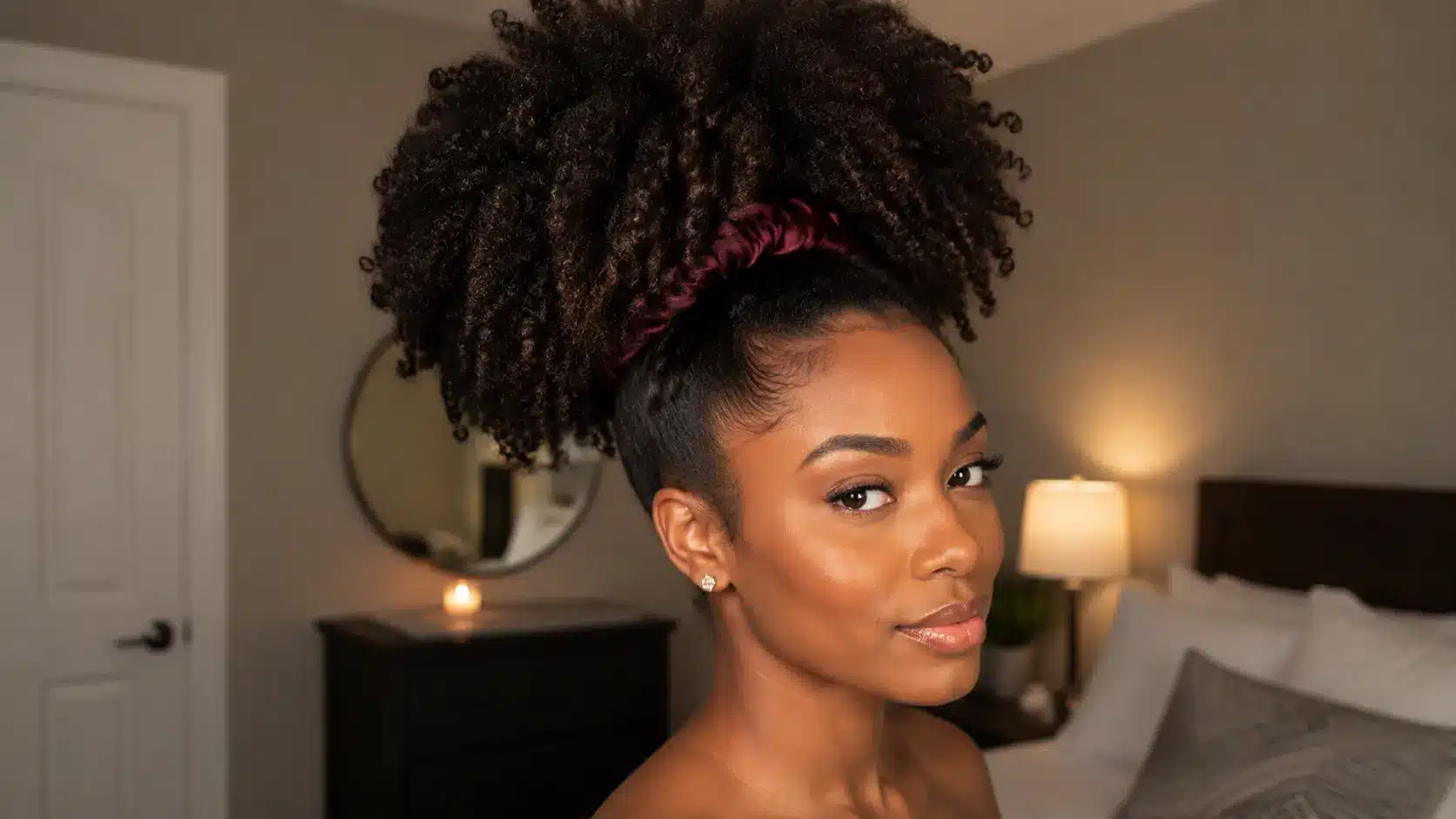 High pineapple puff hairstyle for protecting voluminous natural hair overnight