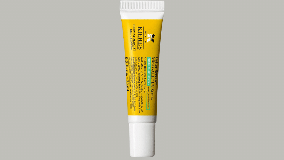 Kiehl's Better Screen Miner-All UV Serum SPF 50 sunscreen on a plain background