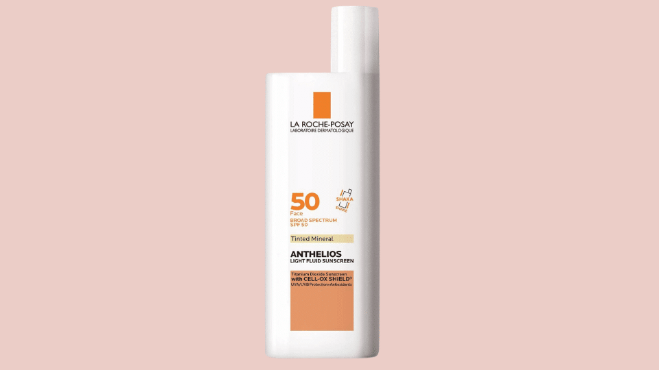 La Roche-Posay Anthelios Mineral Tinted Ultra-Light Fluid sunscreen on a plain background