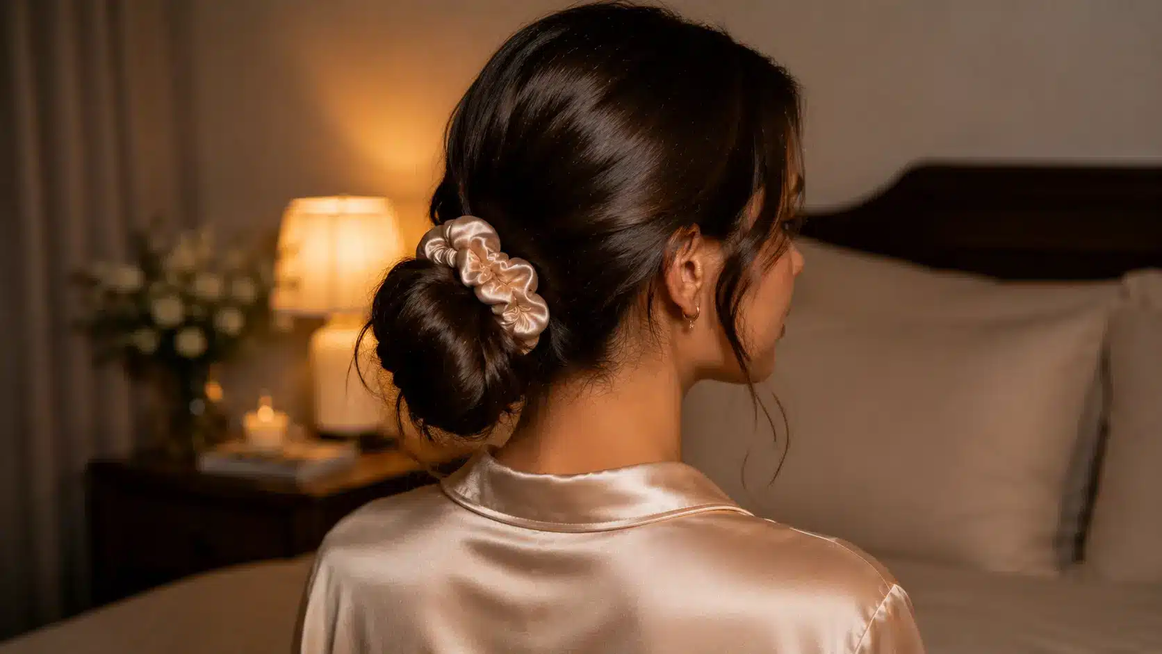 Loose low bun hairstyle for reducing hair friction during sleep