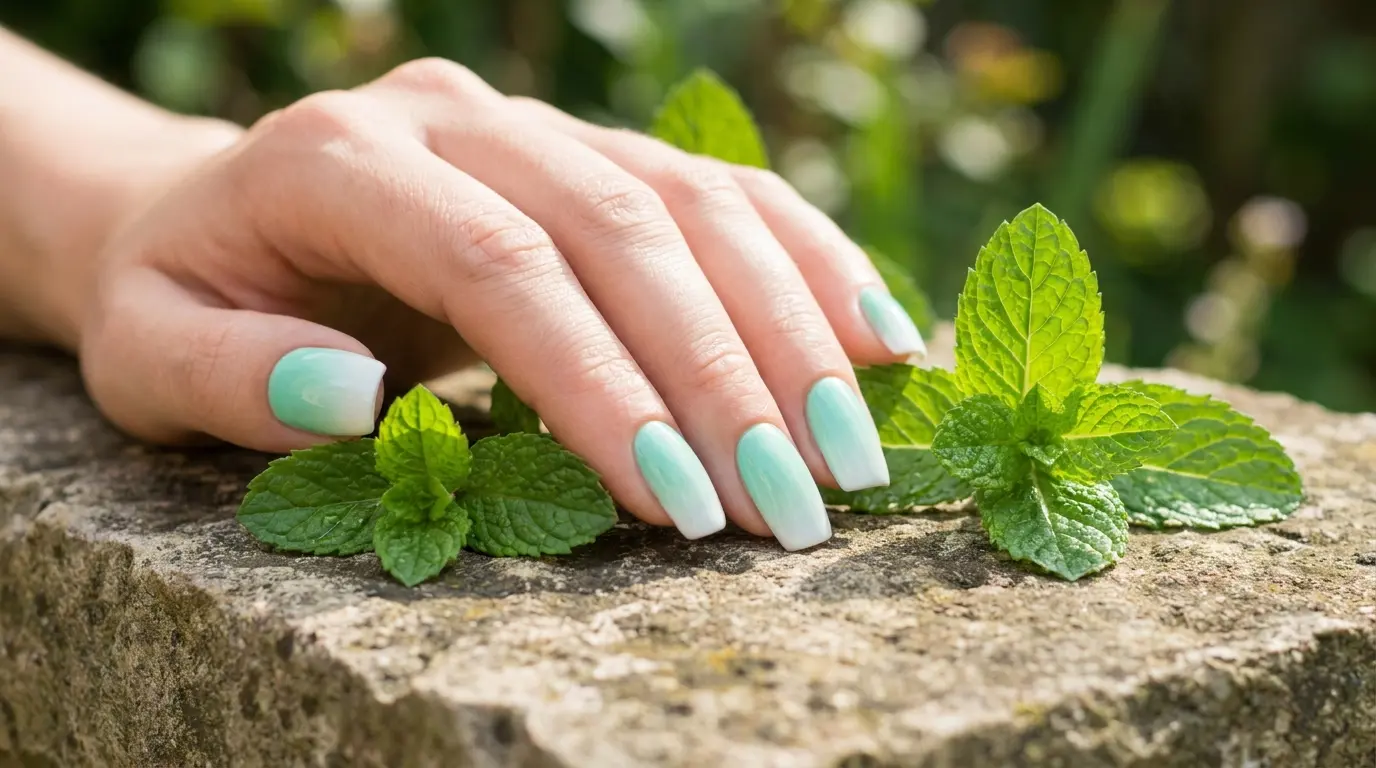 Mint green ombre nails with a fresh gradient