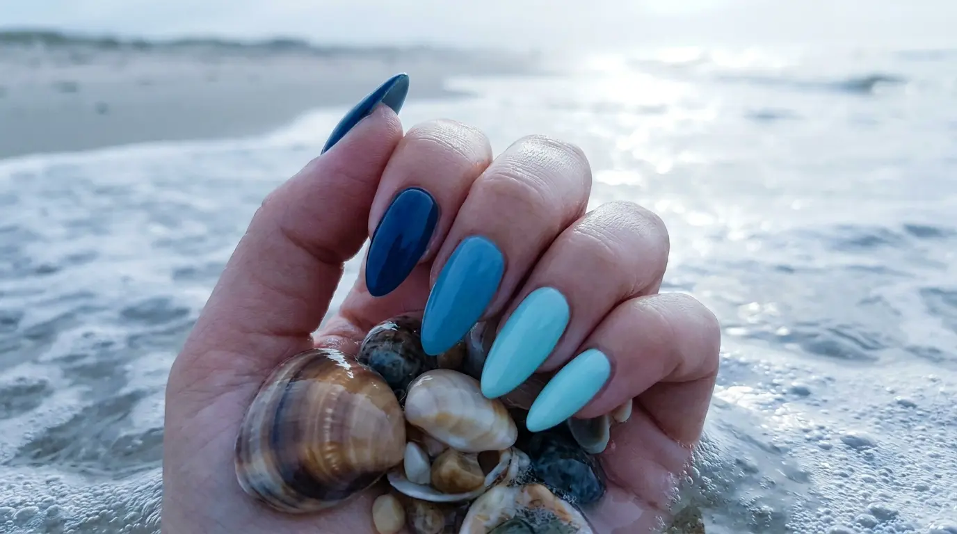 Ocean blue ombre nails inspired by sea colors