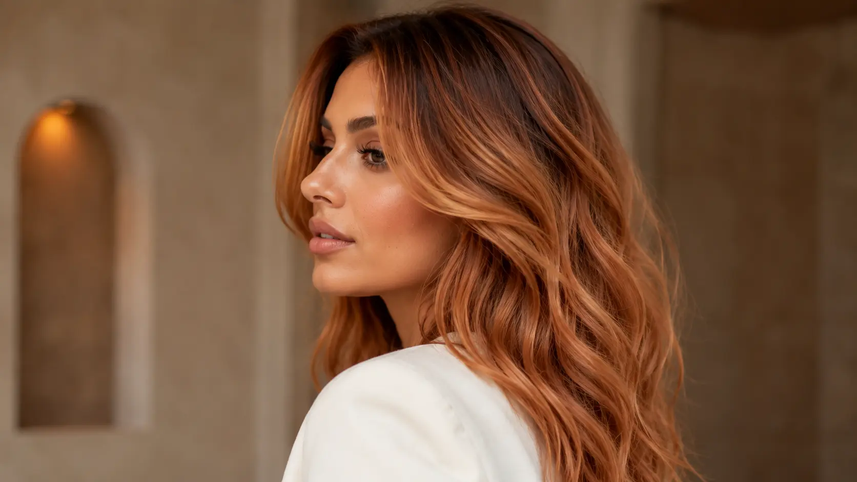 Strawberry blonde hair featuring soft shadow roots