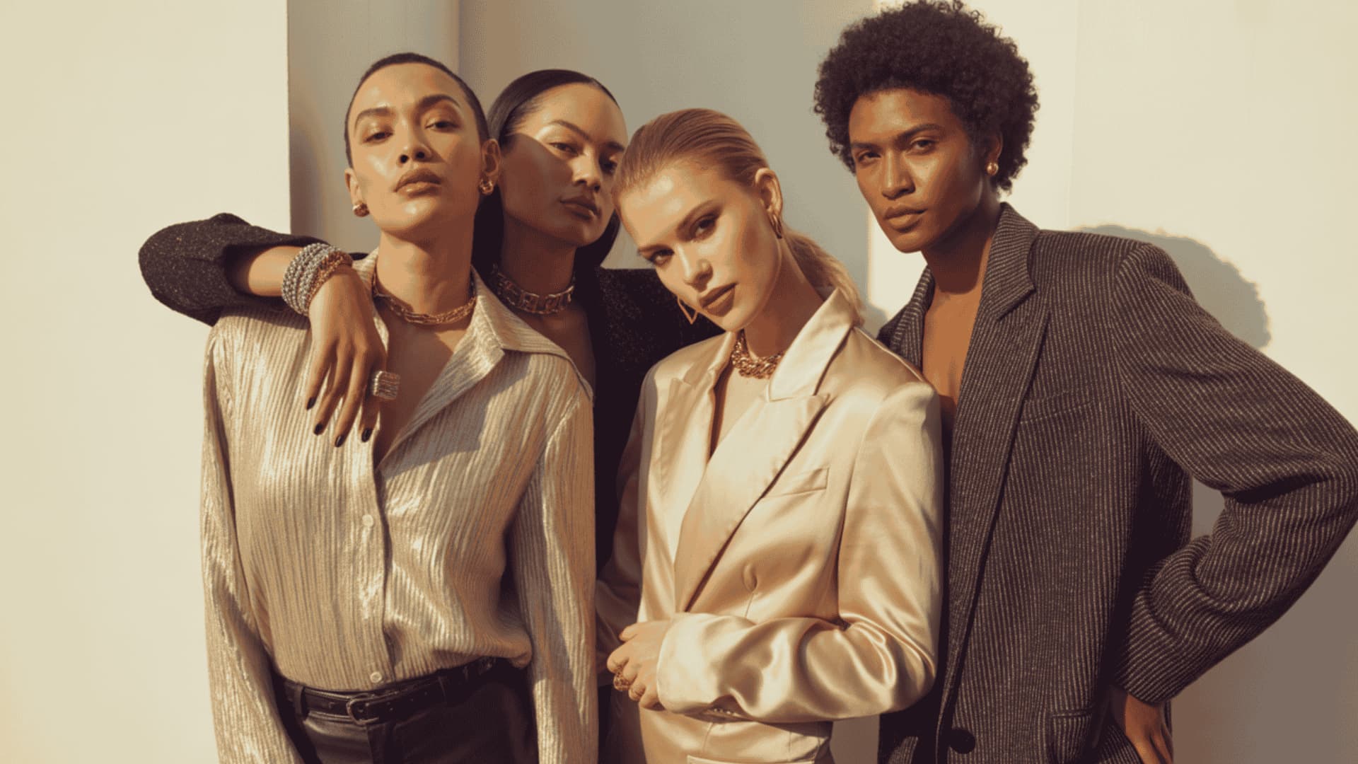 Trendy and glam fashion with metallic fabrics, bold styling, statement pieces, and polished looks