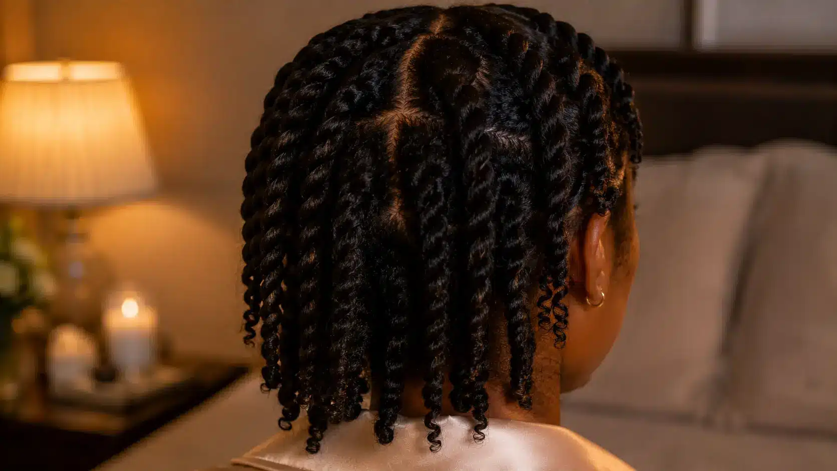 Two-strand twists used as a protective hairstyle for sleeping